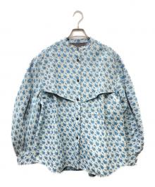 IRENE（アイレネ）の古着「総柄ノーカラージャケット」｜ブルー