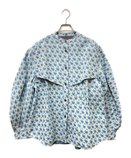 IRENE（アイレネ）IRENE (アイレネ) 総柄ノーカラージャケット ブルー サイズ:36の古着・服飾アイテム