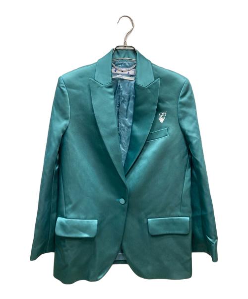 OFFWHITE（オフホワイト）OFFWHITE (オフホワイト) Satin-effect single-breasted blazer テーラードジャケット グリーン サイズ:38の古着・服飾アイテム