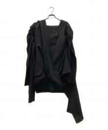 LIMI feu（リミフゥ）の古着「Fulling Serge C Vest With Stole & Sleeve ストール付きスリーブレスジャケット」｜ブラック
