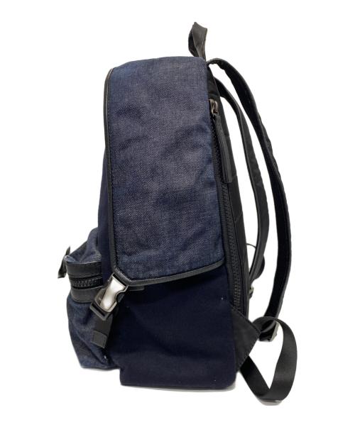 MONCLER（モンクレール）MONCLER (モンクレール) NEW ROMEO ZAINO レザー切替ウールデニムバックパック ブラック×ブルーの古着・服飾アイテム