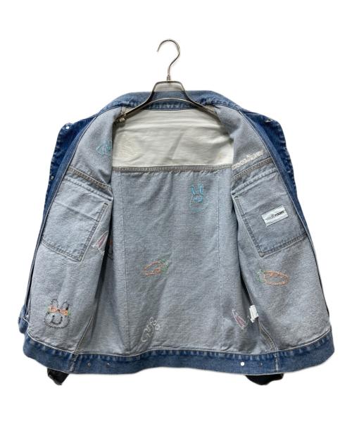 vault room（ボルトルーム）vault room (ボルトルーム) 兎田ぺこら (ウサダペコラ) PEKORA DENIM JACKET 刺繍デニムジャケット ブルー サイズ:Mの古着・服飾アイテム
