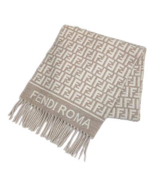 FENDI（フェンディ）FENDI (フェンディ) ウールカシミヤ FFマフラー 30×190 アイボリー×ベージュの古着・服飾アイテム