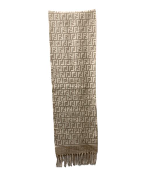 FENDI（フェンディ）FENDI (フェンディ) ウールカシミヤ FFマフラー 30×190 アイボリー×ベージュの古着・服飾アイテム