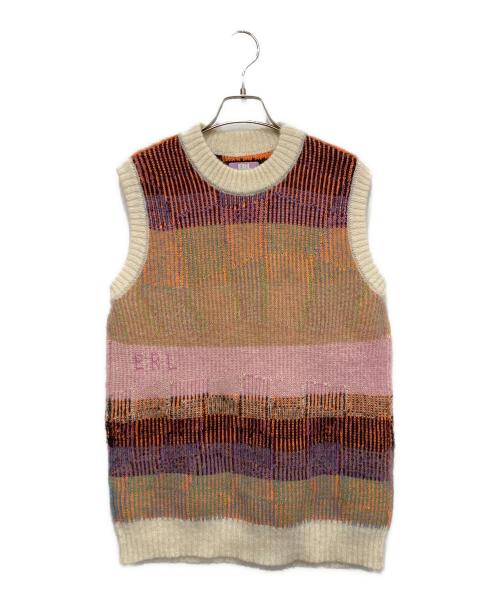 ERL（イーアールエル）ERL (イーアールエル) MENS VEST ニットベスト オレンジ×ピンク サイズ:Ｍの古着・服飾アイテム