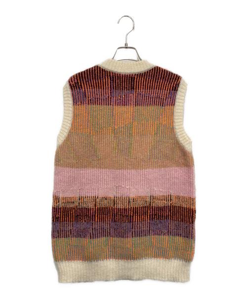 ERL（イーアールエル）ERL (イーアールエル) MENS VEST ニットベスト オレンジ×ピンク サイズ:Ｍの古着・服飾アイテム