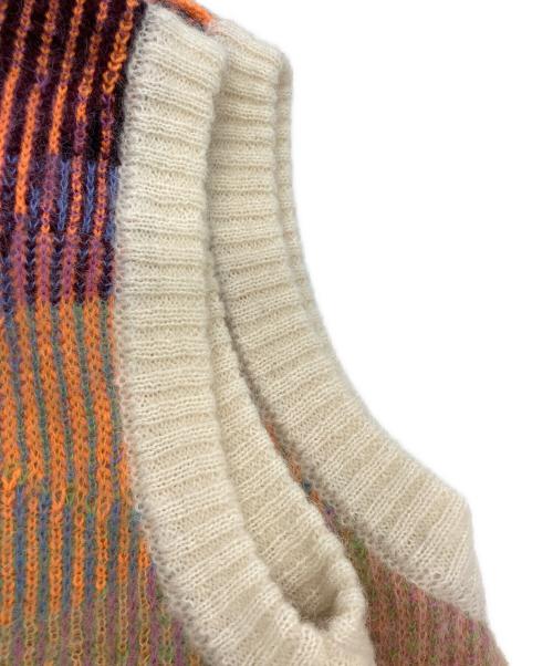 ERL（イーアールエル）ERL (イーアールエル) MENS VEST ニットベスト オレンジ×ピンク サイズ:Ｍの古着・服飾アイテム