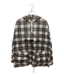 DAIRIKU（ダイリク）の古着「Check Nylon Anorak Parka 23AW チェックナイロンアノラックパーカー」｜ホワイト×ブラウン