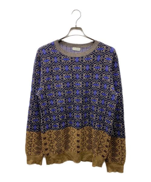 DRIES VAN NOTEN（ドリスヴァンノッテン）DRIES VAN NOTEN (ドリスヴァンノッテン) 幾何学デザインニット ブラック×ブルー サイズ:SIZE Lの古着・服飾アイテム