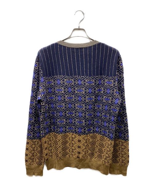 DRIES VAN NOTEN（ドリスヴァンノッテン）DRIES VAN NOTEN (ドリスヴァンノッテン) 幾何学デザインニット ブラック×ブルー サイズ:SIZE Lの古着・服飾アイテム
