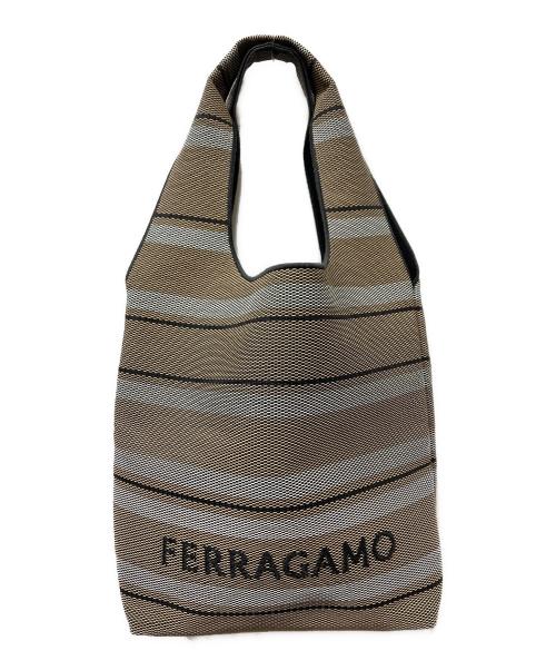 Ferragamo（フェラガモ）FERRAGAMO (フェラガモ) ジャガード トートバッグ ブラウン×ブラックの古着・服飾アイテム