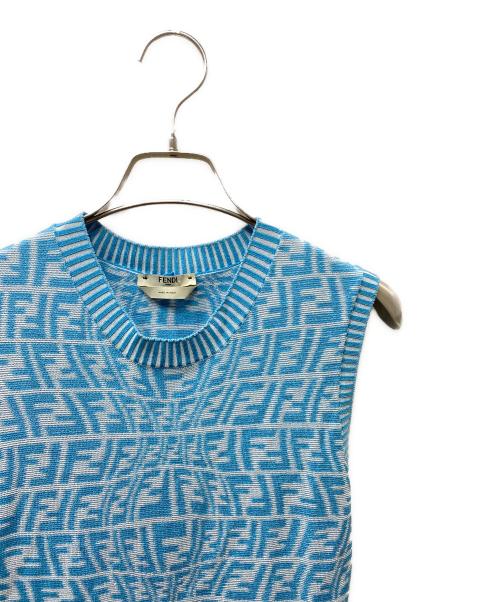 FENDI（フェンディ）FENDI (フェンディ) ズッカ柄ノースリーブニットワンピース ブルー サイズ:SIZE 36の古着・服飾アイテム