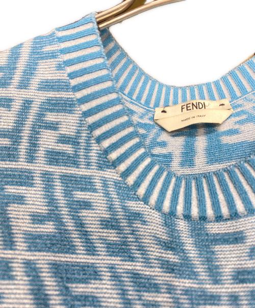FENDI（フェンディ）FENDI (フェンディ) ズッカ柄ノースリーブニットワンピース ブルー サイズ:SIZE 36の古着・服飾アイテム