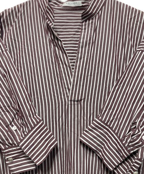 MACPHEE（マカフィー）MACPHEE (マカフィー) コットンブロードストライプ ティアードワンピース ホワイト×ブラウン サイズ:36の古着・服飾アイテム