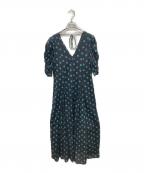 ne quittez pasヌキテパ）の古着「Cotton Dobby Stripe Flower Print Dress コットン ドビーストライプ フラワープリント ドレス ワンピース」｜ブラック×グリーン