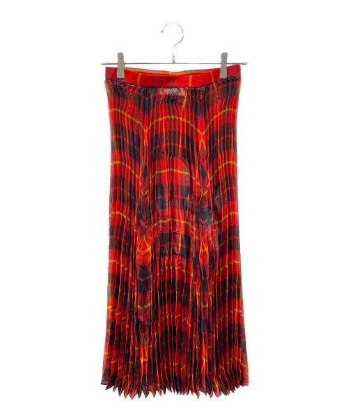 JUNYA WATANABE COMME des GARCONS（(ジュンヤワタナベ コムデギャルソン）JUNYA WATANABE COMME des GARCONS ((ジュンヤワタナベ コムデギャルソン) 19AW マキシ丈シースルーチェックプリーツスカート レッド サイズ:SIZE Sの古着・服飾アイテム