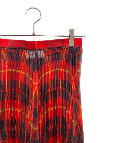 JUNYA WATANABE COMME des GARCONS（(ジュンヤワタナベ コムデギャルソン）JUNYA WATANABE COMME des GARCONS ((ジュンヤワタナベ コムデギャルソン) 19AW マキシ丈シースルーチェックプリーツスカート レッド サイズ:SIZE Sの古着・服飾アイテム