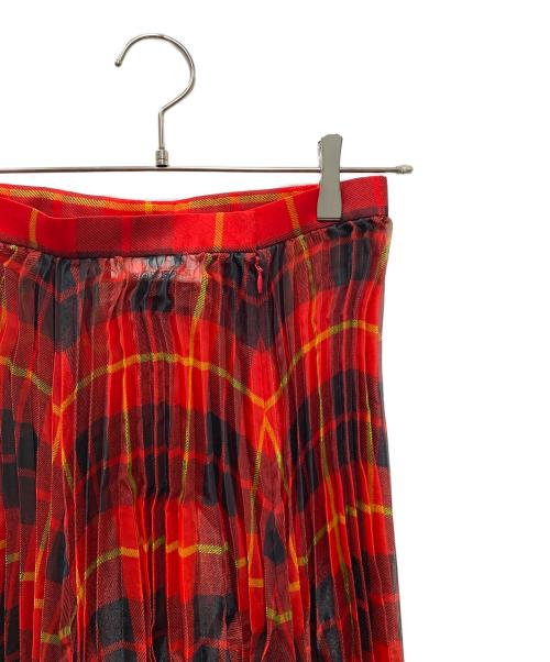 JUNYA WATANABE COMME des GARCONS（(ジュンヤワタナベ コムデギャルソン）JUNYA WATANABE COMME des GARCONS ((ジュンヤワタナベ コムデギャルソン) 19AW マキシ丈シースルーチェックプリーツスカート レッド サイズ:SIZE Sの古着・服飾アイテム
