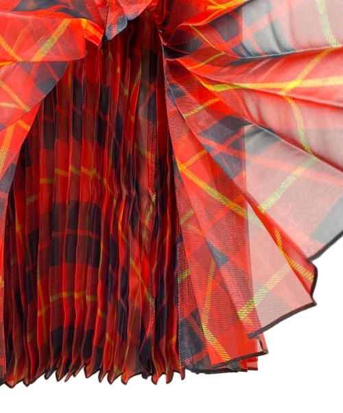 JUNYA WATANABE COMME des GARCONS（(ジュンヤワタナベ コムデギャルソン）JUNYA WATANABE COMME des GARCONS ((ジュンヤワタナベ コムデギャルソン) 19AW マキシ丈シースルーチェックプリーツスカート レッド サイズ:SIZE Sの古着・服飾アイテム