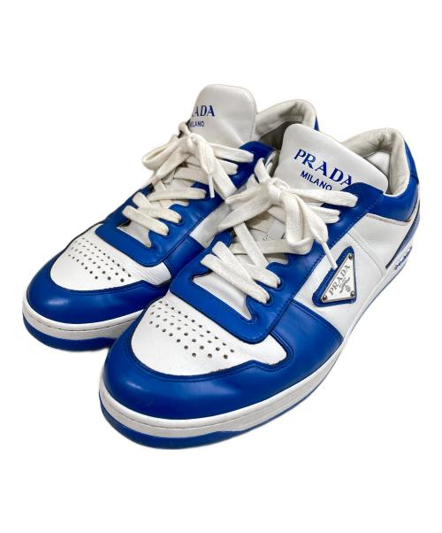 PRADA（プラダ）PRADA (プラダ) ダウンタウン ナッパレザー スニーカー ホワイト×ブルー サイズ:SIZE 7の古着・服飾アイテム