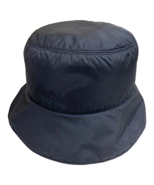 PRADA（プラダ）PRADA (プラダ) リナイロン刺繍バケットハット ブラック サイズ:SIZE Lの古着・服飾アイテム