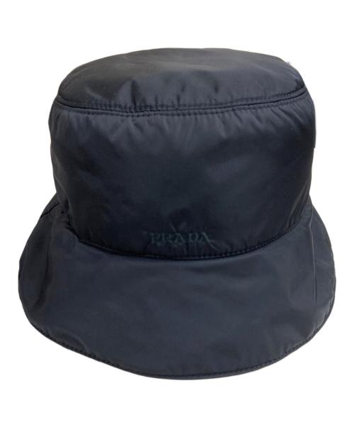 PRADA（プラダ）PRADA (プラダ) リナイロン刺繍バケットハット ブラック サイズ:SIZE Lの古着・服飾アイテム