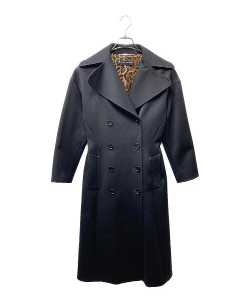DOLCE & GABBANA（ドルチェ＆ガッバーナ）DOLCE & GABBANA (ドルチェ＆ガッバーナ) カシミヤ ウール 裏地レオパード ダブルロングコート ブラック×ブラウン サイズ:SIZE 40の古着・服飾アイテム