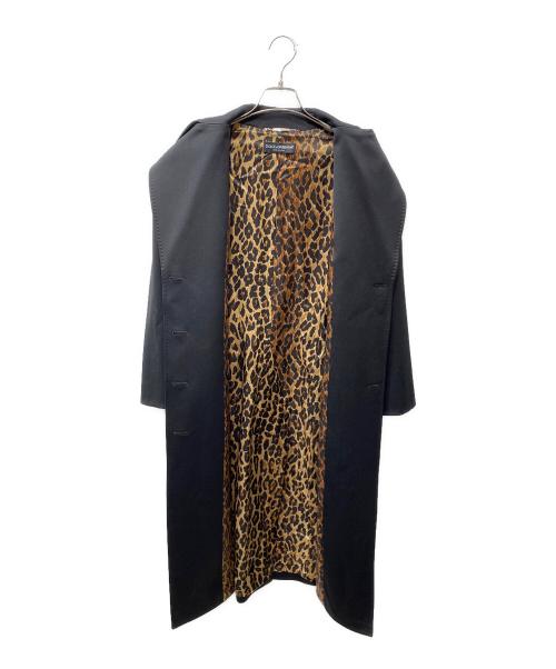 DOLCE & GABBANA（ドルチェ＆ガッバーナ）DOLCE & GABBANA (ドルチェ＆ガッバーナ) カシミヤ ウール 裏地レオパード ダブルロングコート ブラック×ブラウン サイズ:SIZE 40の古着・服飾アイテム