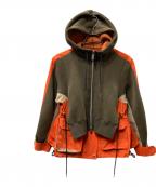 sacaiサカイ）の古着「Sponge Sweat x Nylon Twill Hoodie フーデッドジャケット」｜カーキ×オレンジ