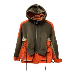 sacai（サカイ）の古着「Sponge Sweat x Nylon Twill Hoodie フーデッドジャケット」｜カーキ×オレンジ