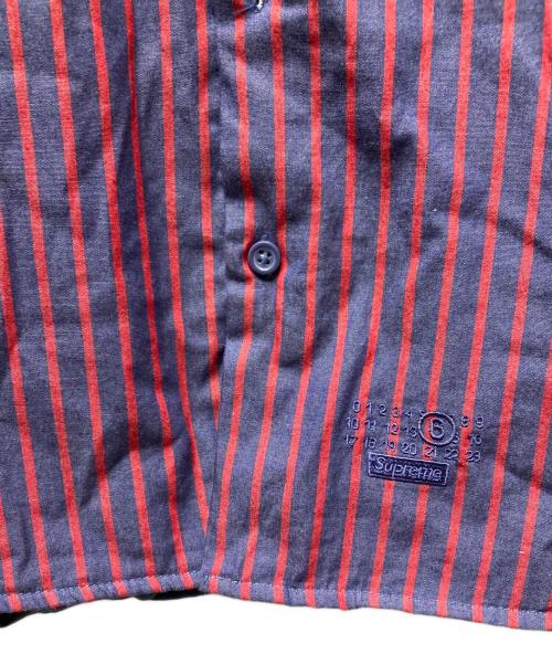 SUPREME（シュプリーム）Supreme (シュプリーム) MM6 Maison Margiela (エムエムシックスメゾンマルジェラ) Padded Shirt 中綿ストライプシャツ レッド×ネイビー サイズ:Sの古着・服飾アイテム