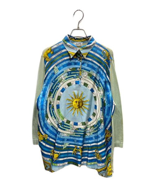 HERMES（エルメス）HERMES (エルメス) フロントスカーフ カシミヤブレンド ニット グリーン×ブルー サイズ:SIZE Freeの古着・服飾アイテム