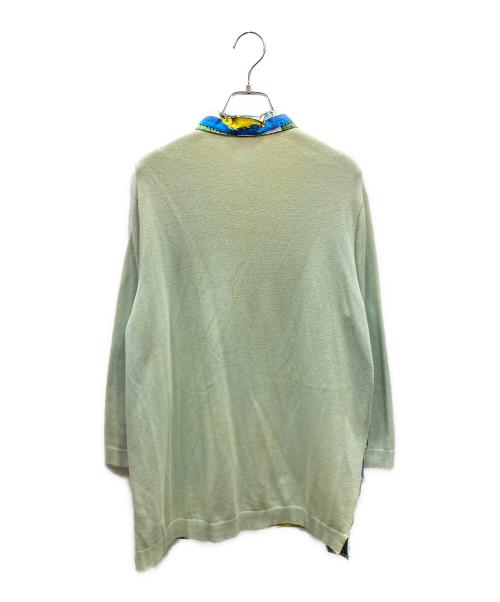 HERMES（エルメス）HERMES (エルメス) フロントスカーフ カシミヤブレンド ニット グリーン×ブルー サイズ:SIZE Freeの古着・服飾アイテム