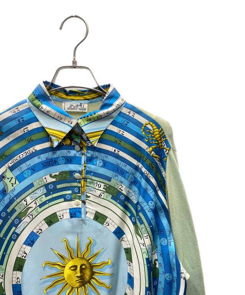 HERMES（エルメス）HERMES (エルメス) フロントスカーフ カシミヤブレンド ニット グリーン×ブルー サイズ:SIZE Freeの古着・服飾アイテム