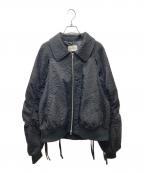 seytoセイト）の古着「JACQUARD CUT OUT GATHER BLOUSON ギャザーブルゾン」｜ブラック