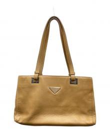 PRADA（プラダ）の古着「プレートデザイン レザーハンドバッグ」｜ベージュ