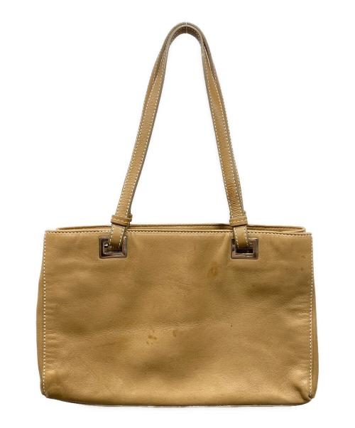 PRADA（プラダ）PRADA (プラダ) プレートデザイン レザーハンドバッグ ベージュの古着・服飾アイテム