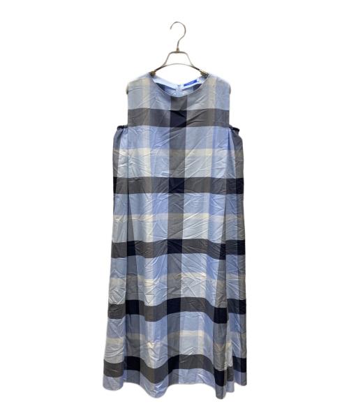 BLUE LABEL CRESTBRIDGE（ブルーレーベルクレストブリッジ）BLUE LABEL CRESTBRIDGE (ブルーレーベルクレストブリッジ) クレストブリッジチェックライトクロッシングツイルマキシドレス ブルー サイズ:40の古着・服飾アイテム