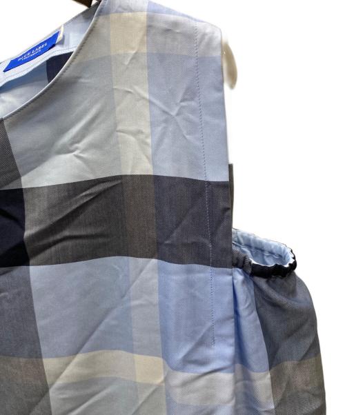 BLUE LABEL CRESTBRIDGE（ブルーレーベルクレストブリッジ）BLUE LABEL CRESTBRIDGE (ブルーレーベルクレストブリッジ) クレストブリッジチェックライトクロッシングツイルマキシドレス ブルー サイズ:40の古着・服飾アイテム
