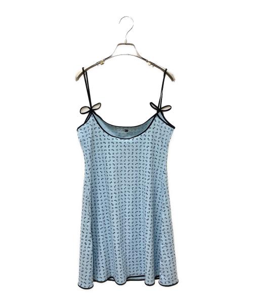 CHANEL（シャネル）CHANEL (シャネル) ココマークプリント ミニキャミワンピース ブルー×ブラック サイズ:SIZE 40の古着・服飾アイテム
