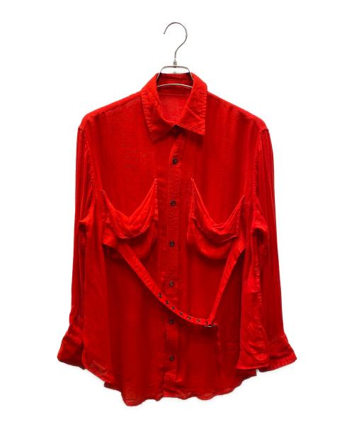 YOHJI YAMAMOTO（ヨウジヤマモト）YOHJI YAMAMOTO (ヨウジヤマモト) レーヨン二重ガーゼシャツ レッド サイズ:SIZE 1の古着・服飾アイテム