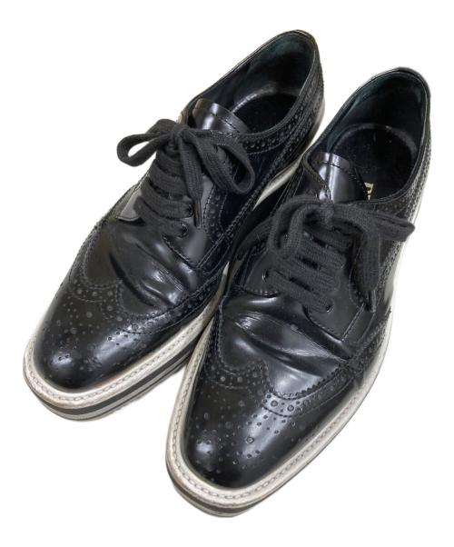 PRADA（プラダ）PRADA (プラダ) CALZATURE DOMNA ウィングチップシューズ ブラック サイズ:36 1/2の古着・服飾アイテム