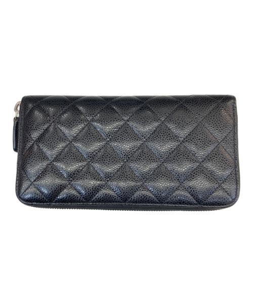 CHANEL（シャネル）CHANEL (シャネル) キャビアスキンラウンドファスナー長財布 ブラックの古着・服飾アイテム