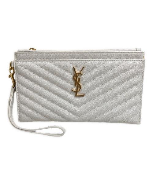 Saint Laurent Paris（サンローランパリ）Saint Laurent Paris (サンローランパリ) YSLロゴ ビルポーチ ラージ アイボリーの古着・服飾アイテム