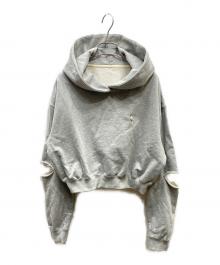 JOSE MOON（ジョゼムーン）の古着「SLIT SHORT HOODIE パールデザインパーカー」｜グレー