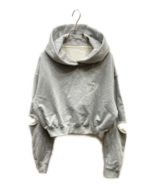 JOSE MOON（ジョゼムーン）JOSE MOON (ジョゼムーン) SLIT SHORT HOODIE パールデザインパーカー グレー サイズ:Freeの古着・服飾アイテム