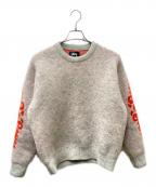 stussyステューシー）の古着「MOHAIR FLOWER SWEATER フラワーニット」｜グレー×オレンジ