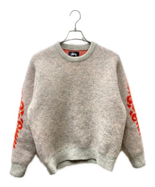 stussy（ステューシー）stussy (ステューシー) MOHAIR FLOWER SWEATER フラワーニット グレー×オレンジ サイズ:Ｓの古着・服飾アイテム