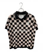 DAIRIKUダイリク）の古着「23AW Lame Soccer Uniform Knit Pullover ニットポロシャツ」｜ブラック×ピンク