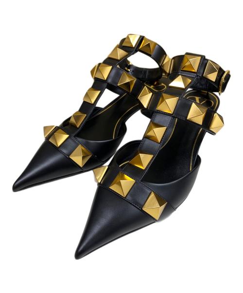 VALENTINO（ヴァレンティノ）VALENTINO (ヴァレンティノ) ガラヴァーニ ローマンスタッズ パンプス ブラック×ゴールド サイズ:SIZE 37の古着・服飾アイテム